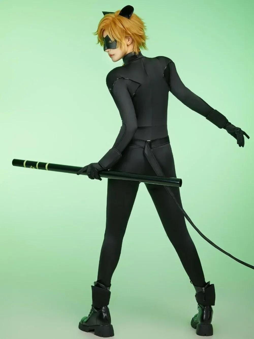 Unisex Miraculous Cat Noir Costume Set with Eye Mask, Ears, Wrist & Ankle Covers